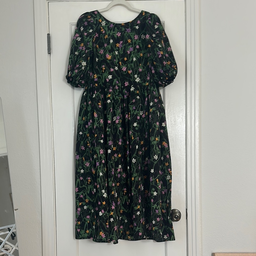 STINE GOYA Floral Midi Dress - Black with Multicolor Accents